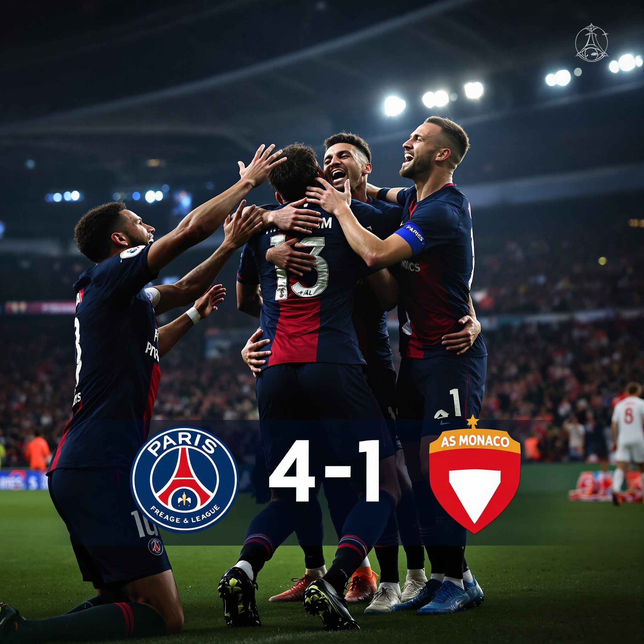 PSG 대 AS 모나코전 4대1 대승 리그 무패행진 질주