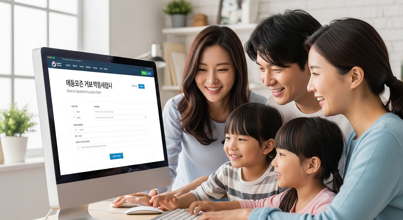 한국인 가족이 2025년 다자녀 전기차 보조금 온라인 신청 절차를 함께 확인하는 모습