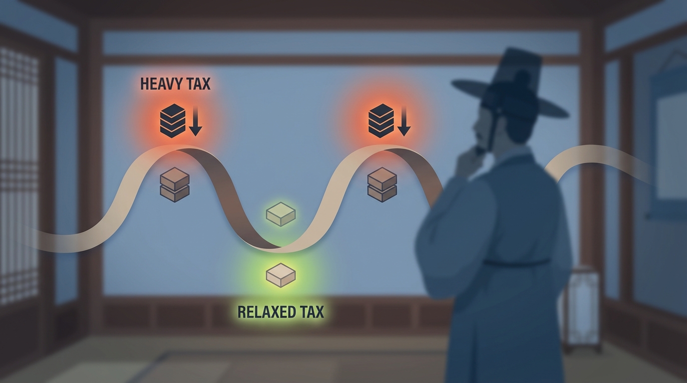 한국의 부동산 세금 정책 역사를 보여주는 타임라인 인포그래픽