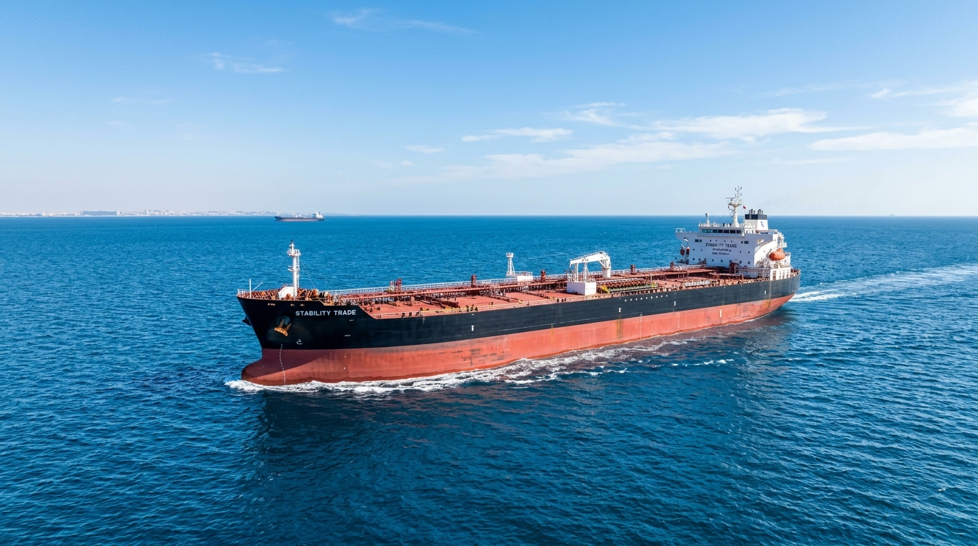 안정적인 국제 원유 수송과 경제 방어막을 상징하는 거대한 대형 유조선