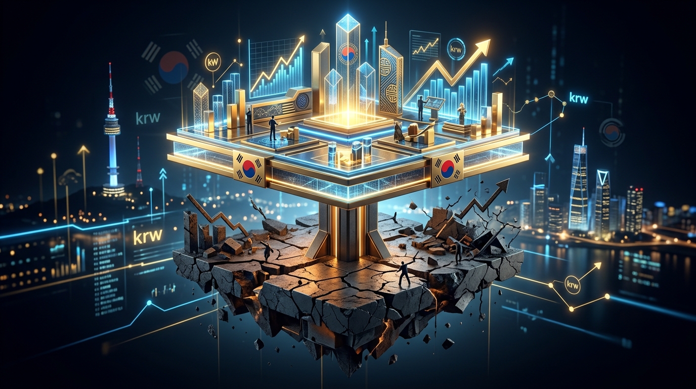 코스닥 1부 우량 시장과 2부 관리 시장으로 나뉘는 승강제를 표현한 3D 일러스트