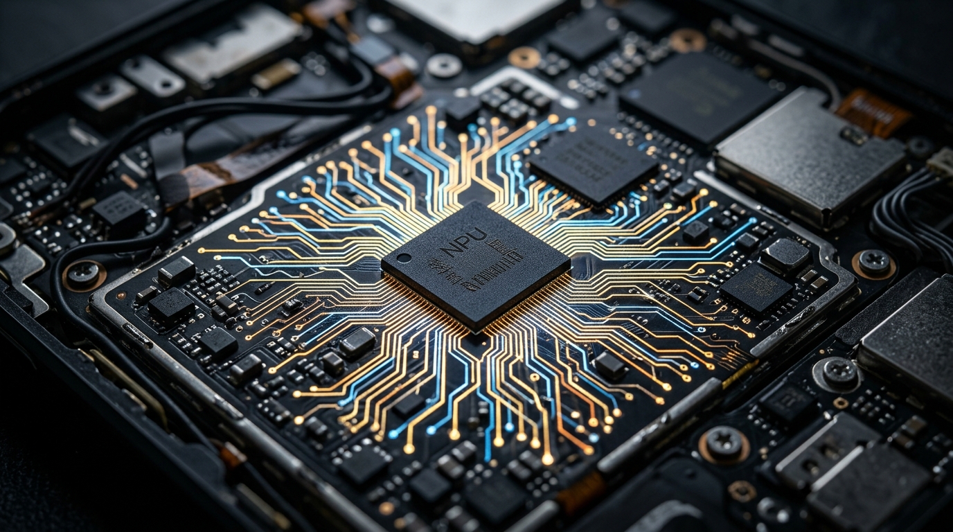 스마트폰 내부에서 빛나는 신경망 회로를 가진 초소형 고성능 NPU 칩셋