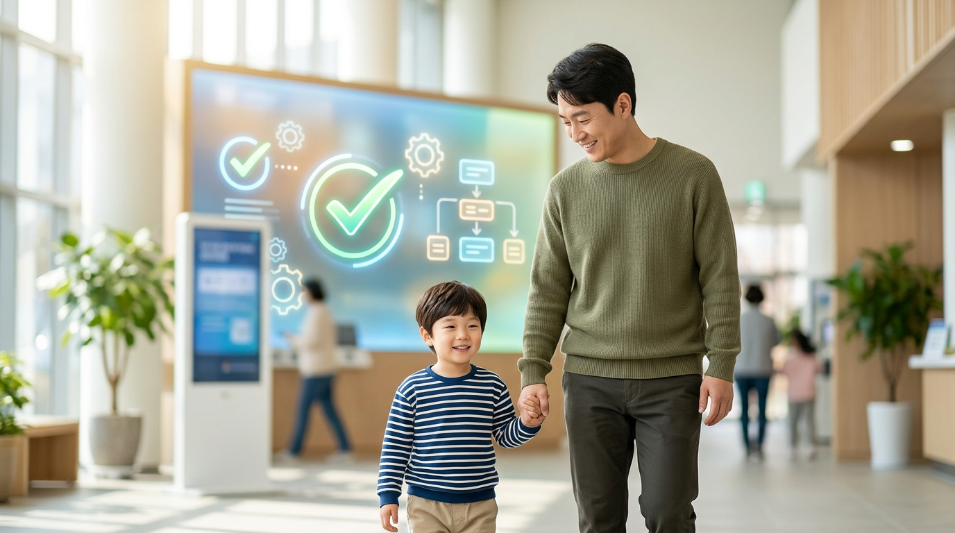 별도 신청 없이 4-5세 무상교육·보육 혜택을 받는 한국인 부모와 아이의 편안한 모습